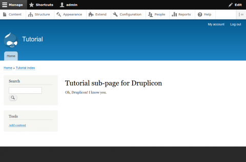 Tutorial Druplicon route with relevant text